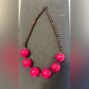 Handcrafted Pink Bead Wood Necklace - Women Jewelry